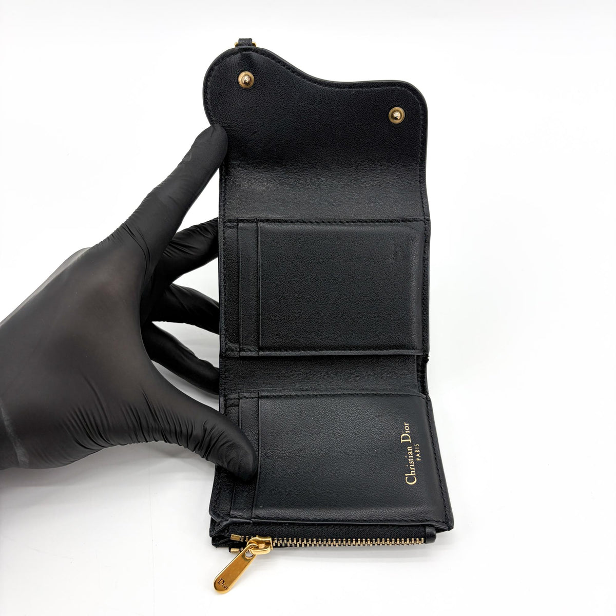 Christian Dior Saddle Lotus Leather, Black, Leather, Wallet