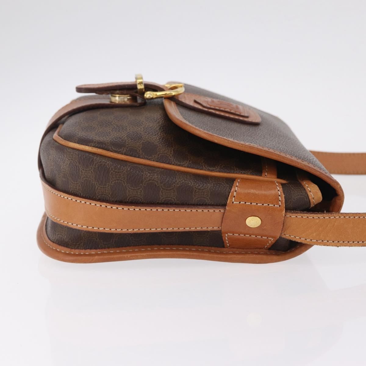 Celine Macadam Shoulder PVC Leather, Brown, Canvas, Crossbody Bag