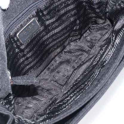 Prada Plastic Chain Flap Bag Canvas, Black, Cotton, Shoulder Bag