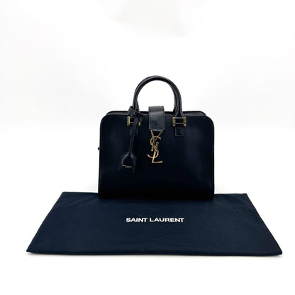 Saint Laurent Convertible Monogram Cabas Leather, Black, Leather, Tote Bag