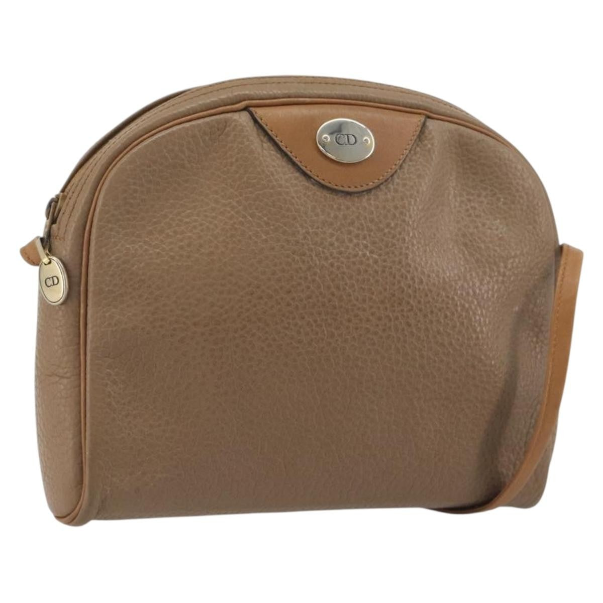 Christian Dior Vintage CD Logo Leather, Beige, Leather, Shoulder Bag