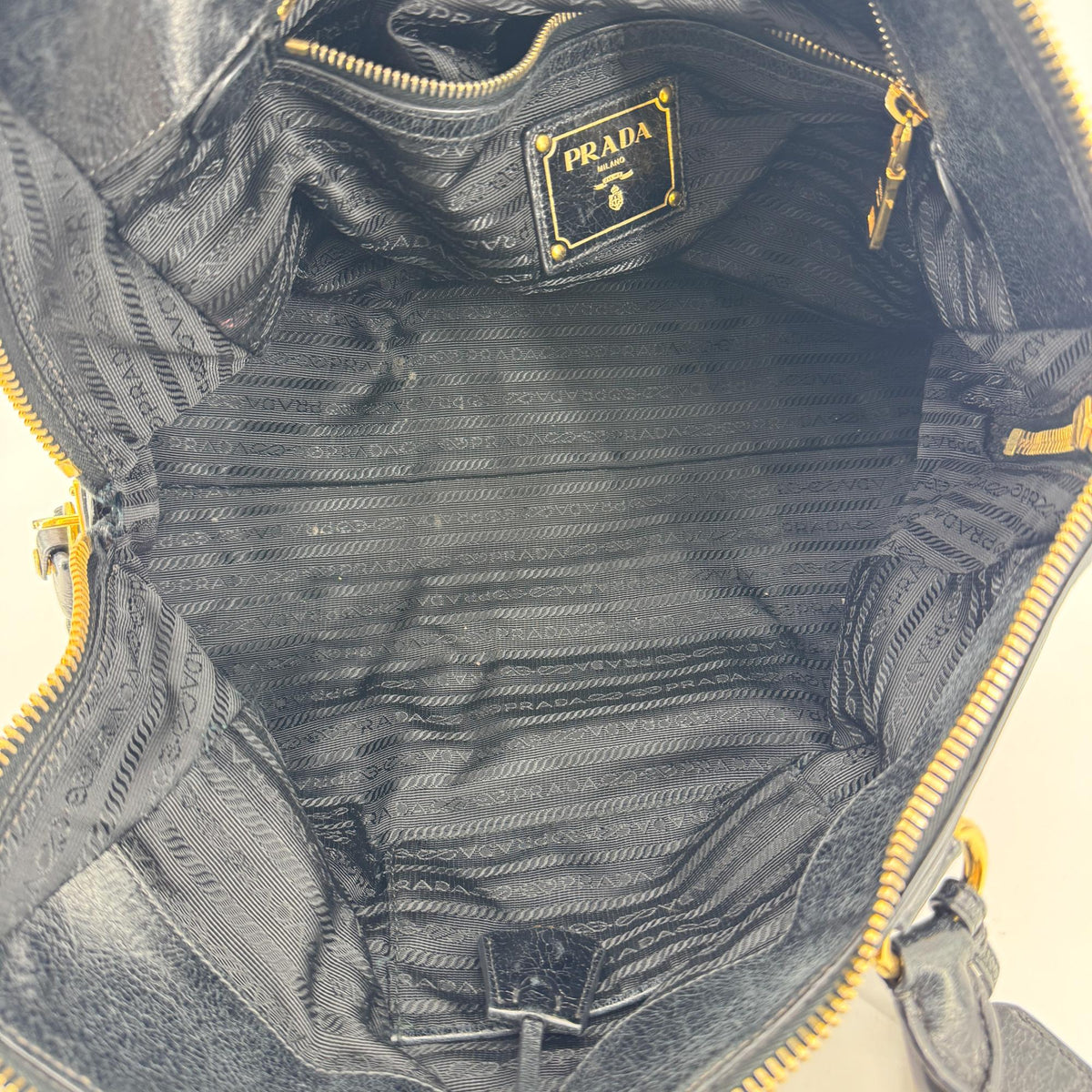 Prada Convertible Boston Vitello Shine, Black, Leather, Handbag