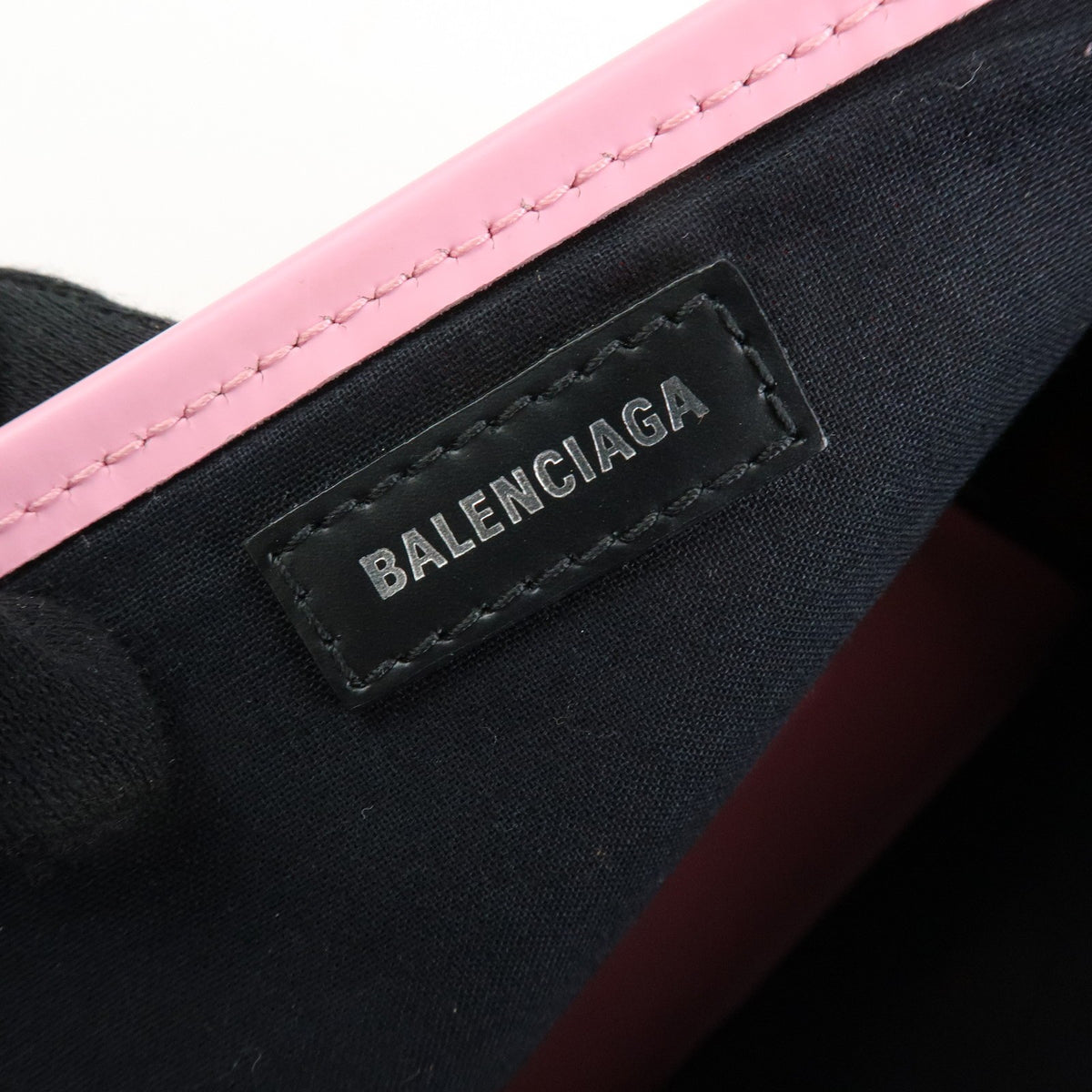 Balenciaga Navy Cabas Canvas with Leather, Pink, Canvas, Tote Bag