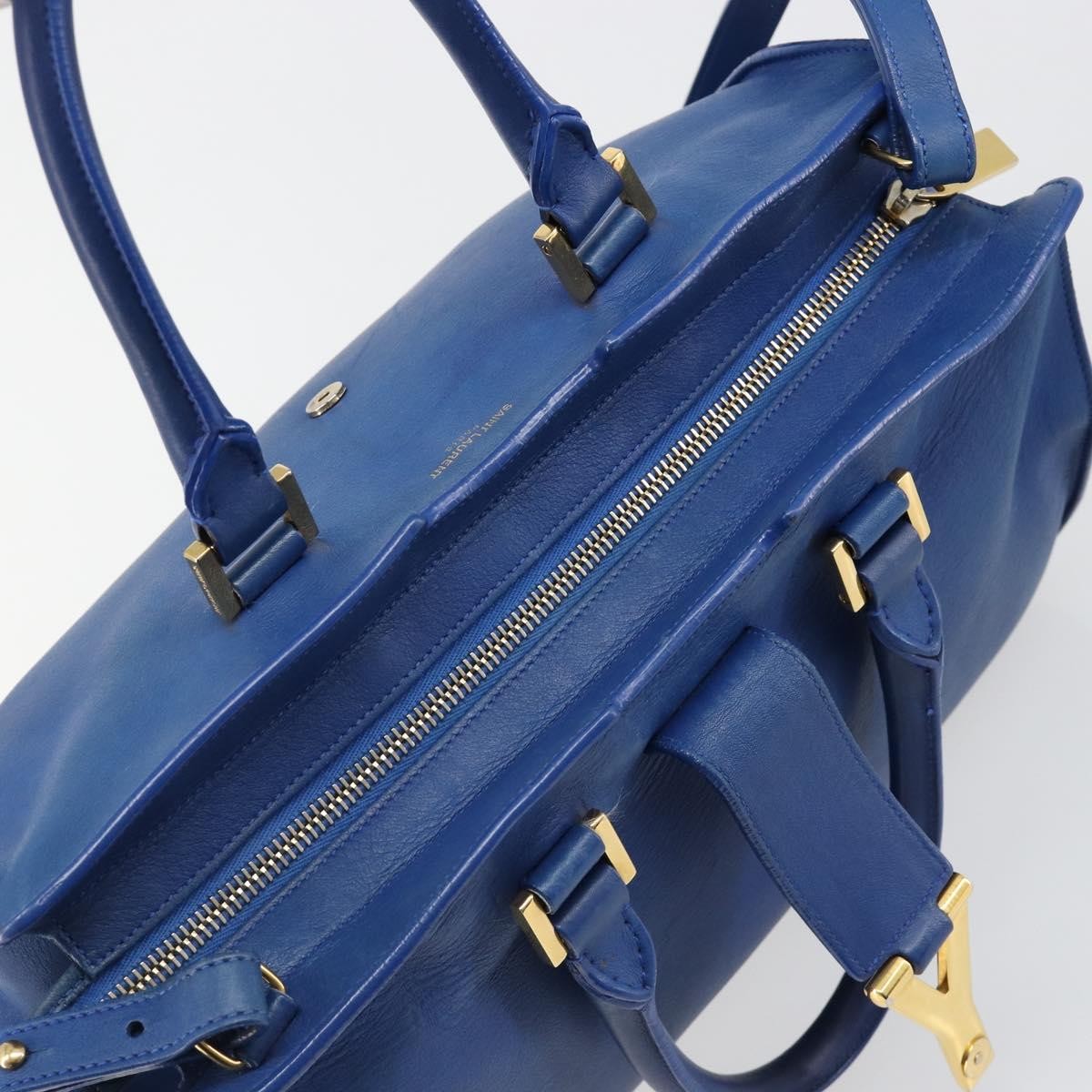 Saint Laurent Classic Y Cabas Leather, Blue, Leather, Tote Bag