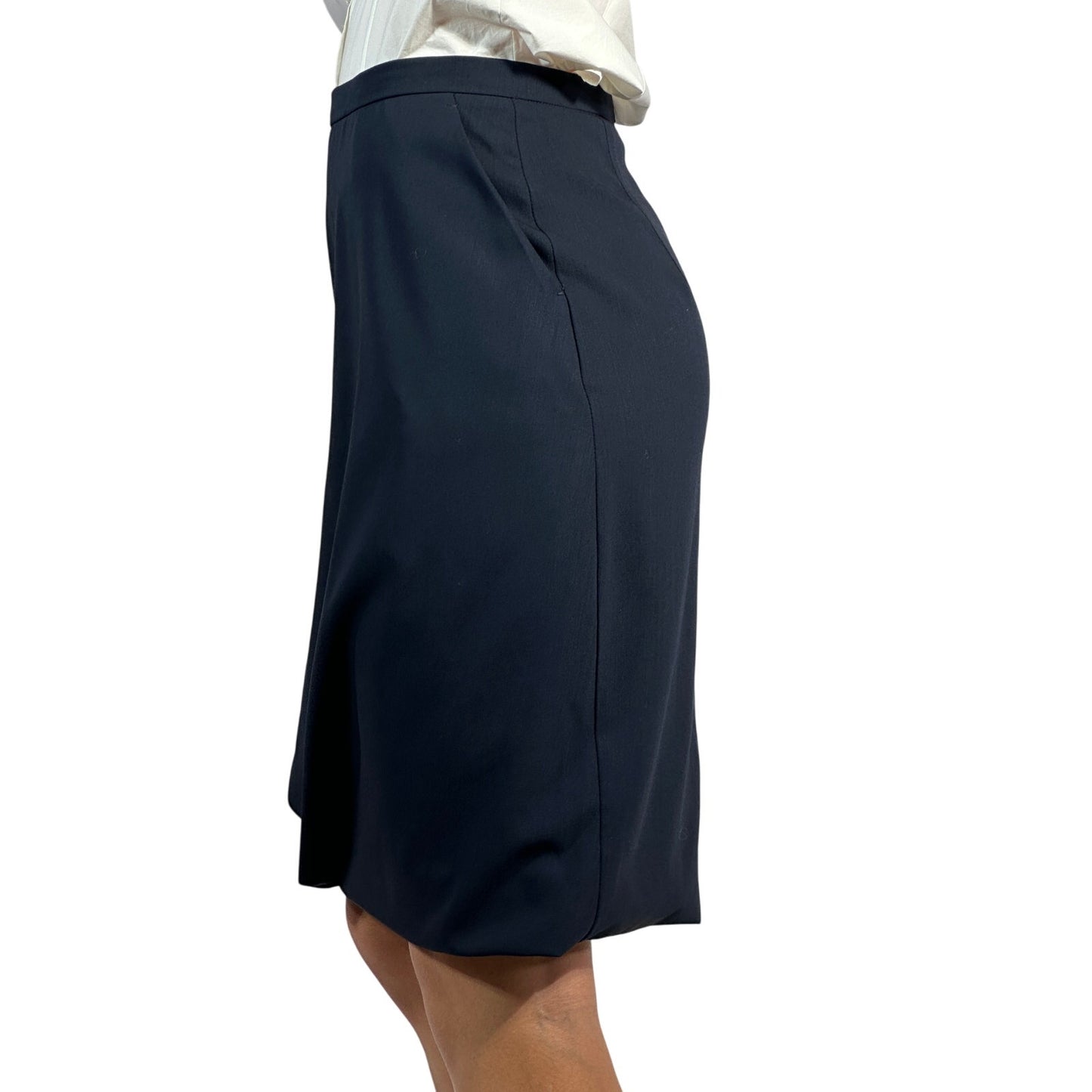 MAX MARA 100% Virgin Wool Straight Pencil Skirt High Rise Navy Blue Women's 6