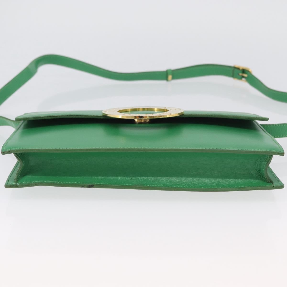 Celine Circle Logo Leather, Green, Leather, Shoulder Bag