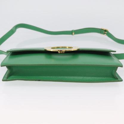 Celine Circle Logo Leather, Green, Leather, Shoulder Bag