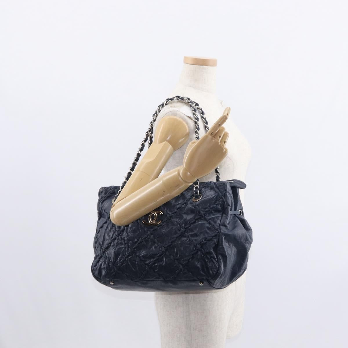 Chanel Ultra Stitch Chain Tote Quilted Calfskin, Navy, Leather, Tote Bag