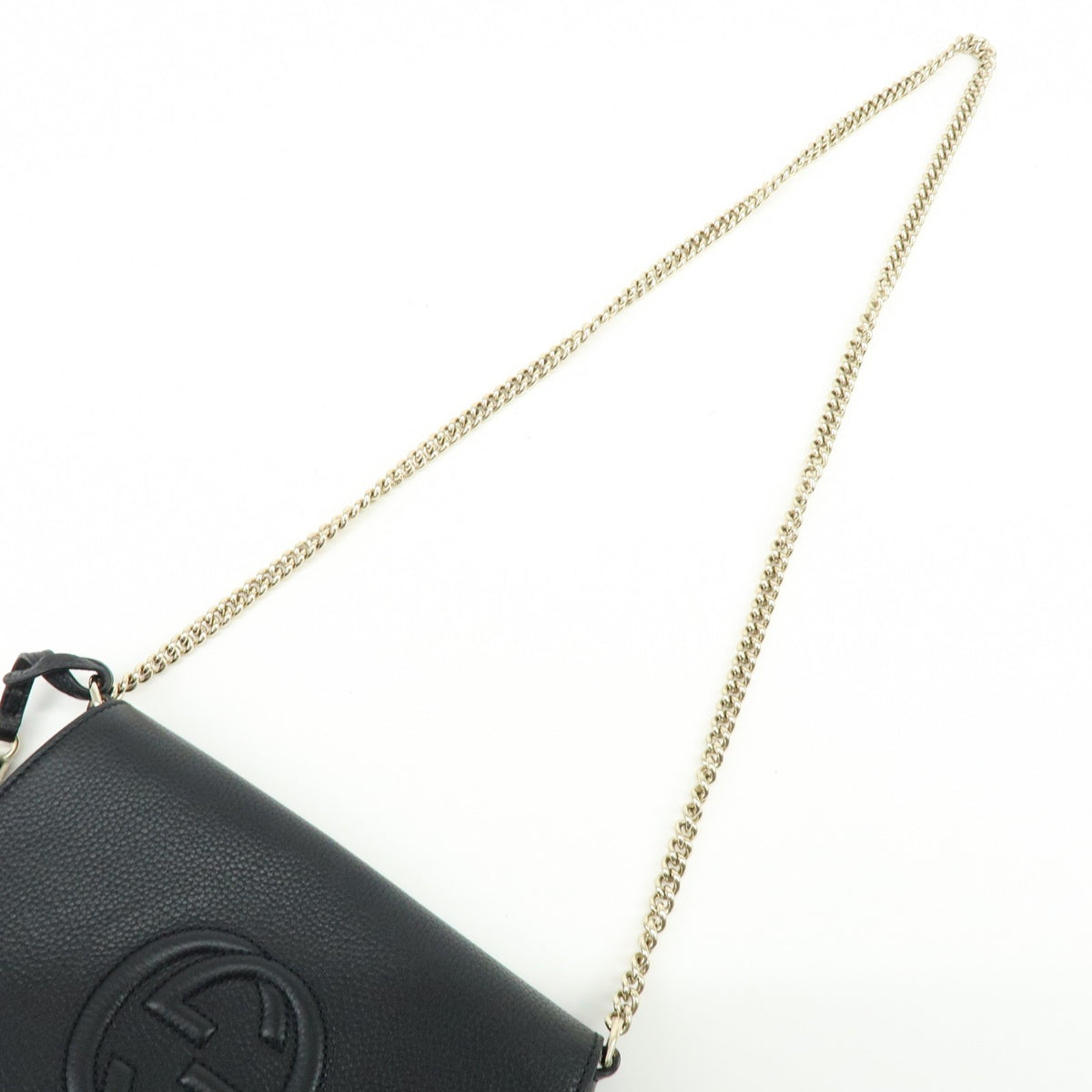 Gucci Soho Chain Leather, Black, Calfskin, Crossbody Bag