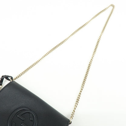 Gucci Soho Chain Leather, Black, Calfskin, Crossbody Bag