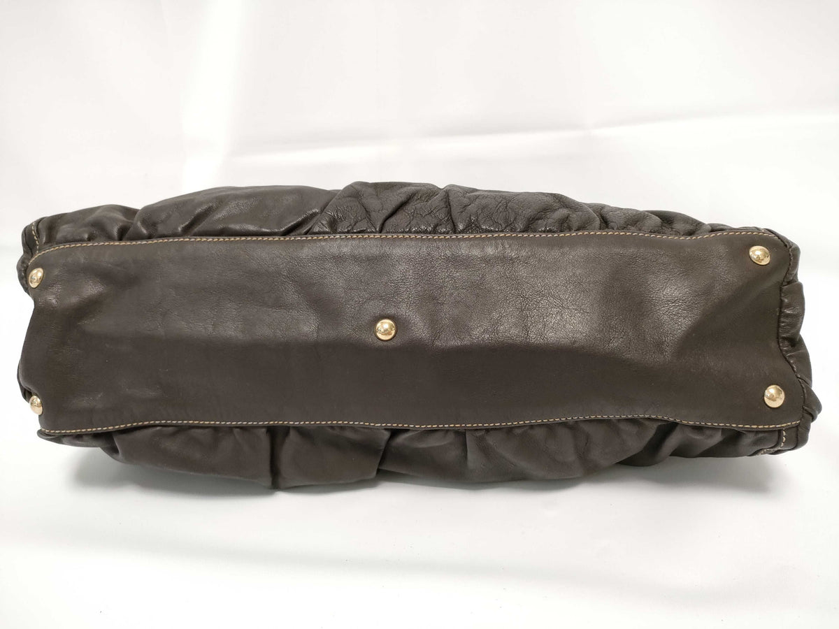 Gucci D Ring Hobo Leather, Brown, Leather, Shoulder Bag