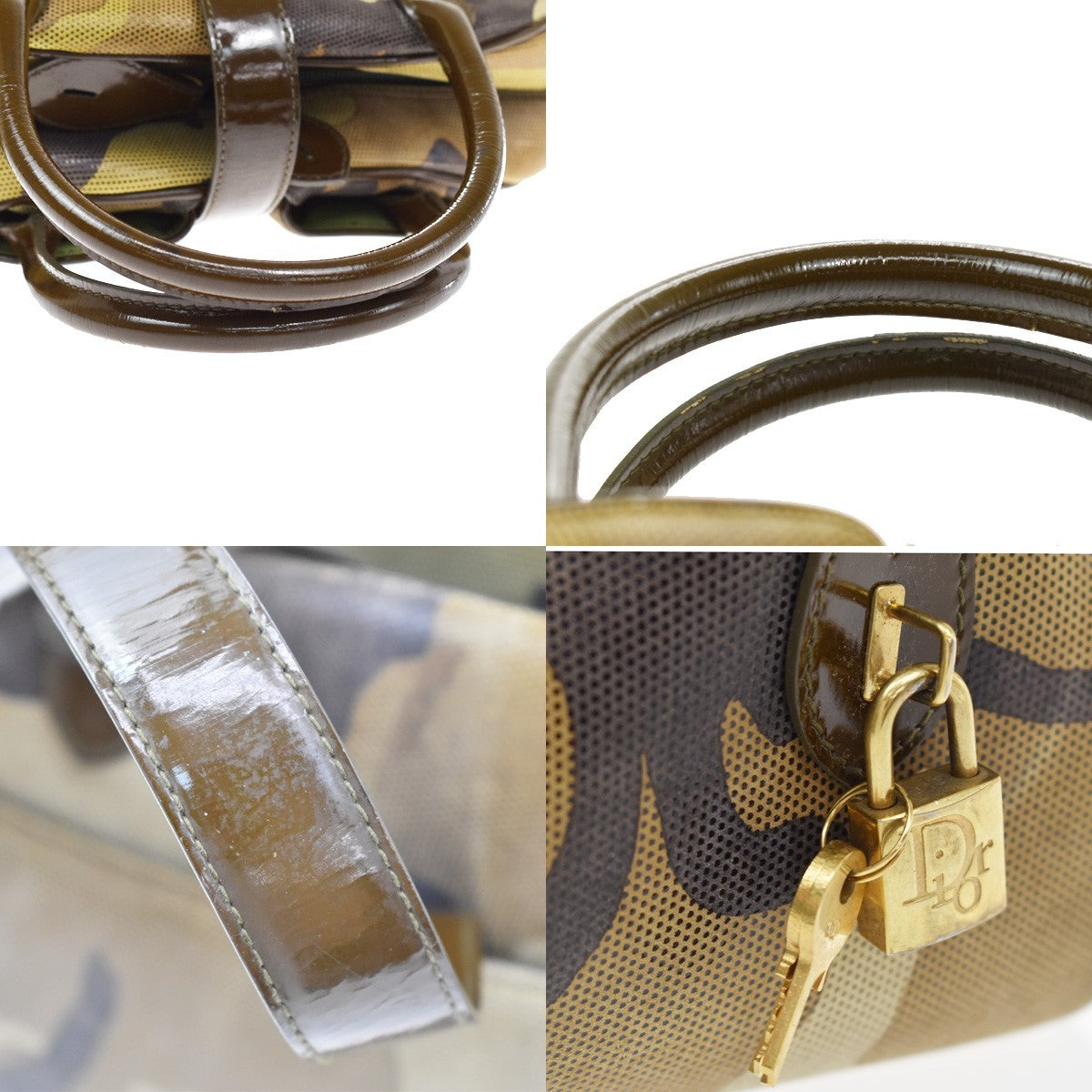 Christian Dior Vintage Saddle Bowler Camouflage Printed Pixelated Leather, Khaki, Canvas, Handbag