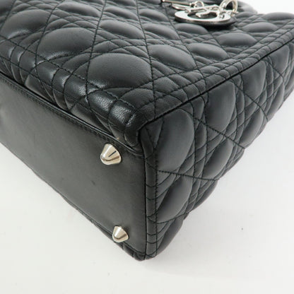 Christian Dior Lady Dior Cannage Quilt Lambskin, Black, Leather, Handbag