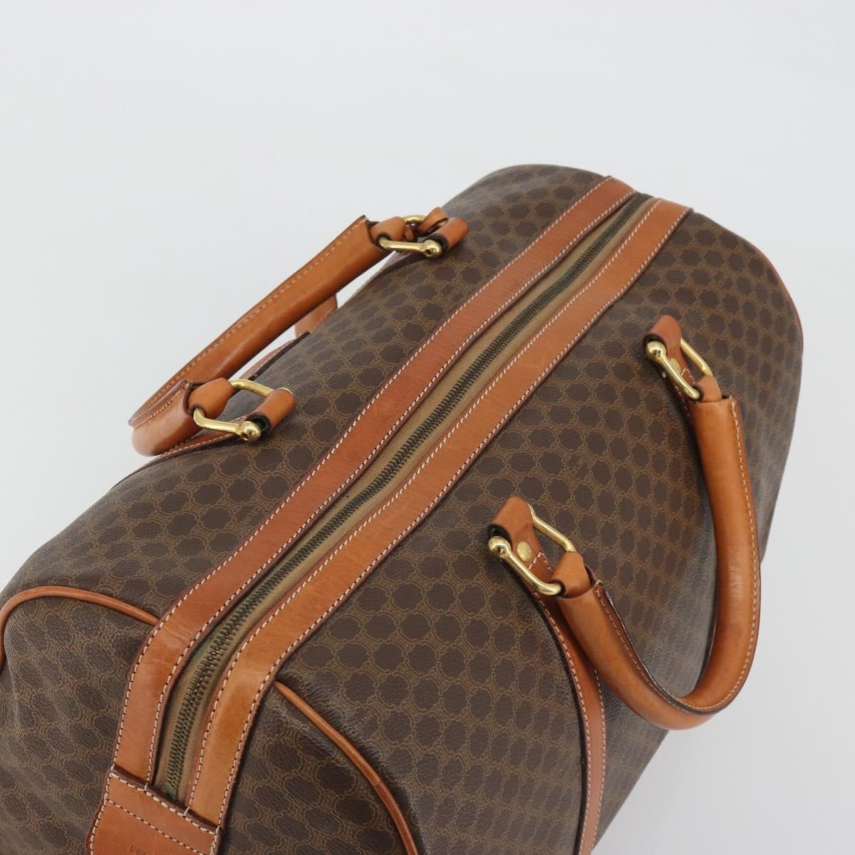 Celine Vintage Duffle Macadam Coated Canvas, Brown, Canvas, Handbag