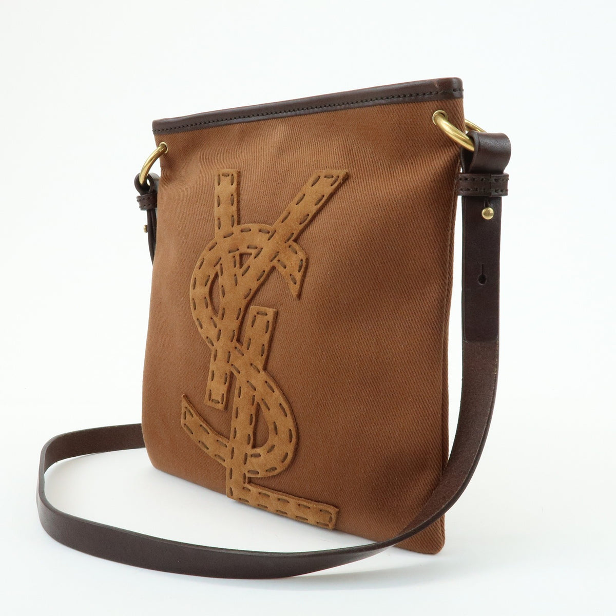 Saint Laurent Kahara Cassandra Canvas, Brown, Canvas, Shoulder Bag