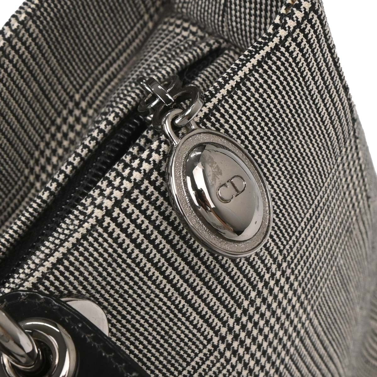 Christian Dior Vintage Lady Dior Houndstooth Canvas, Black, Canvas, Handbag