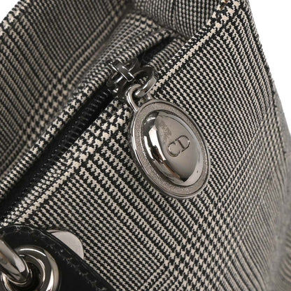 Christian Dior Vintage Lady Dior Houndstooth Canvas, Black, Canvas, Handbag