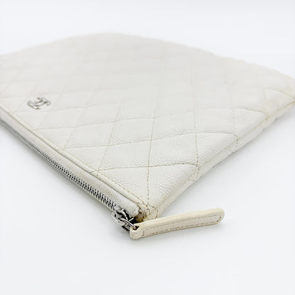 Chanel Classic O Case Quilted Caviar, White, Leather, Clutch