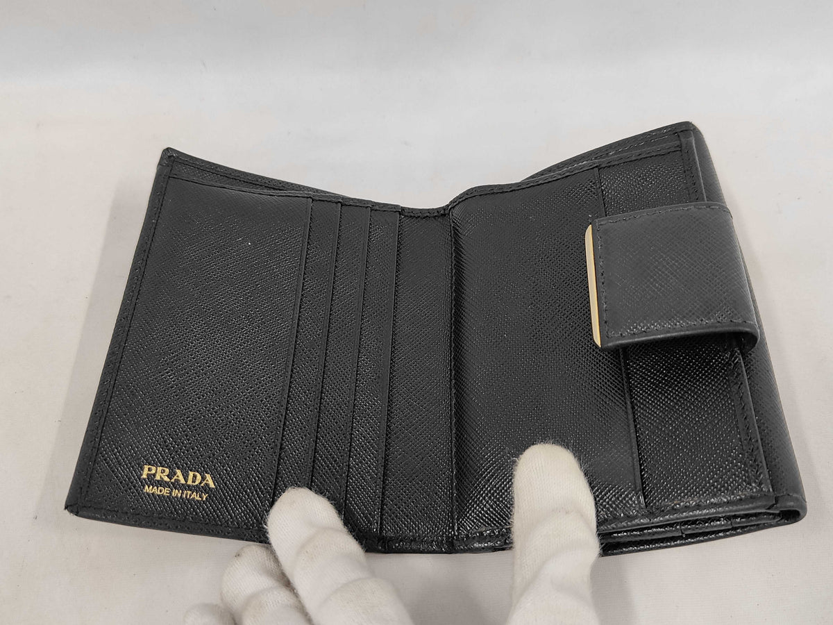 Prada Saffiano bifold Leather, Black, Leather, Wallet