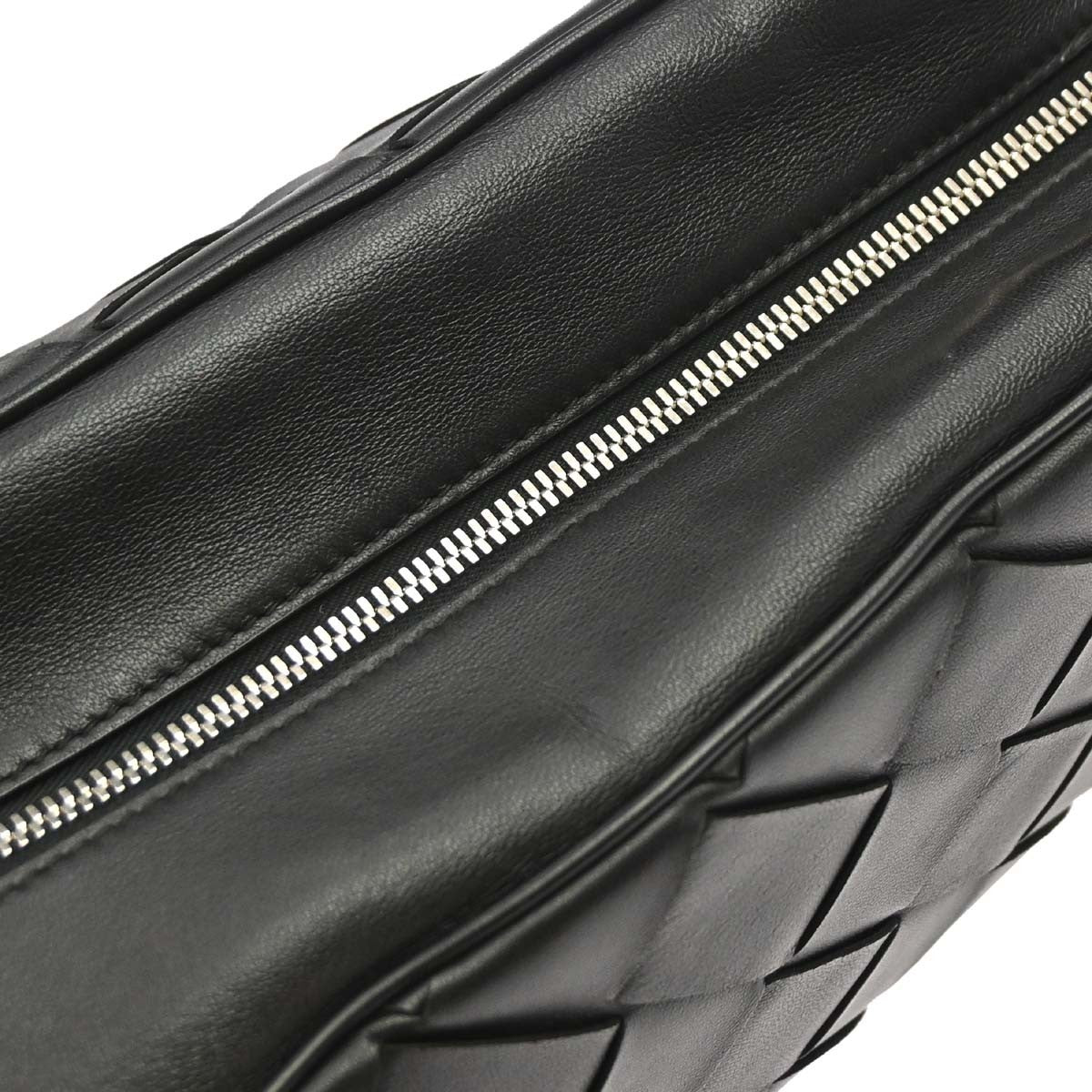 Bottega Veneta Zip Clutch Leather with Intrecciato Snakeskin Detail, Black, Leather, Clutch