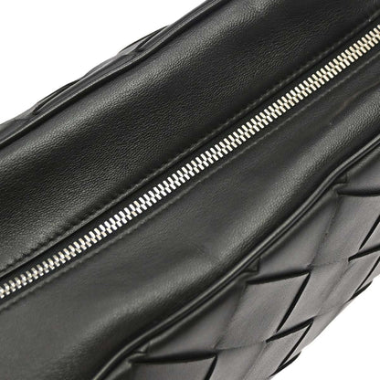 Bottega Veneta Zip Clutch Leather with Intrecciato Snakeskin Detail, Black, Leather, Clutch