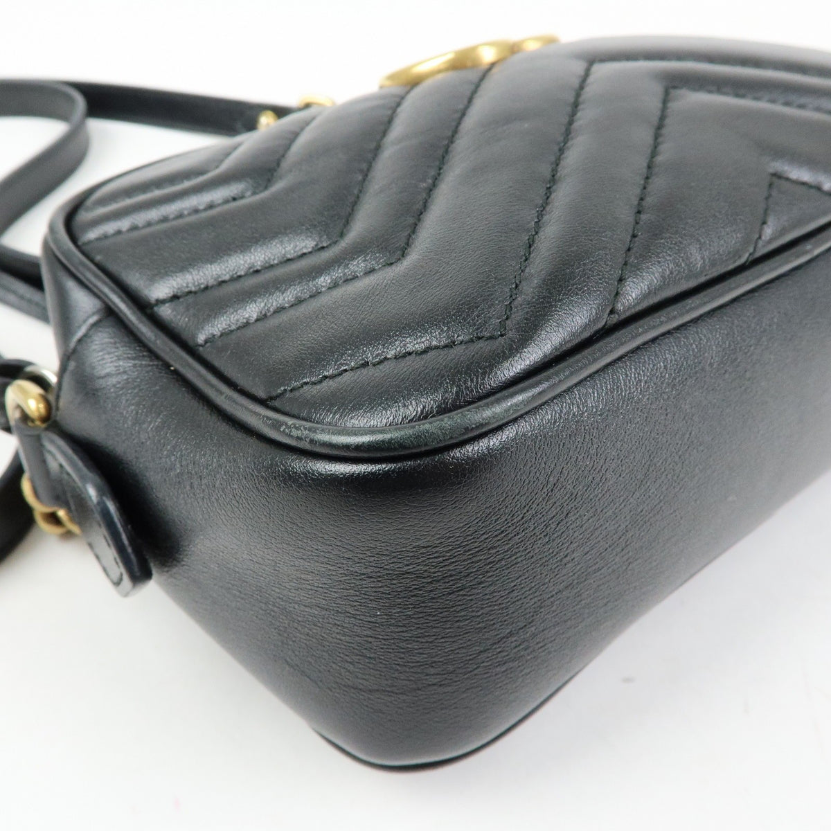 Gucci GG Marmont Matelasse Patent, Black, Leather, Shoulder Bag