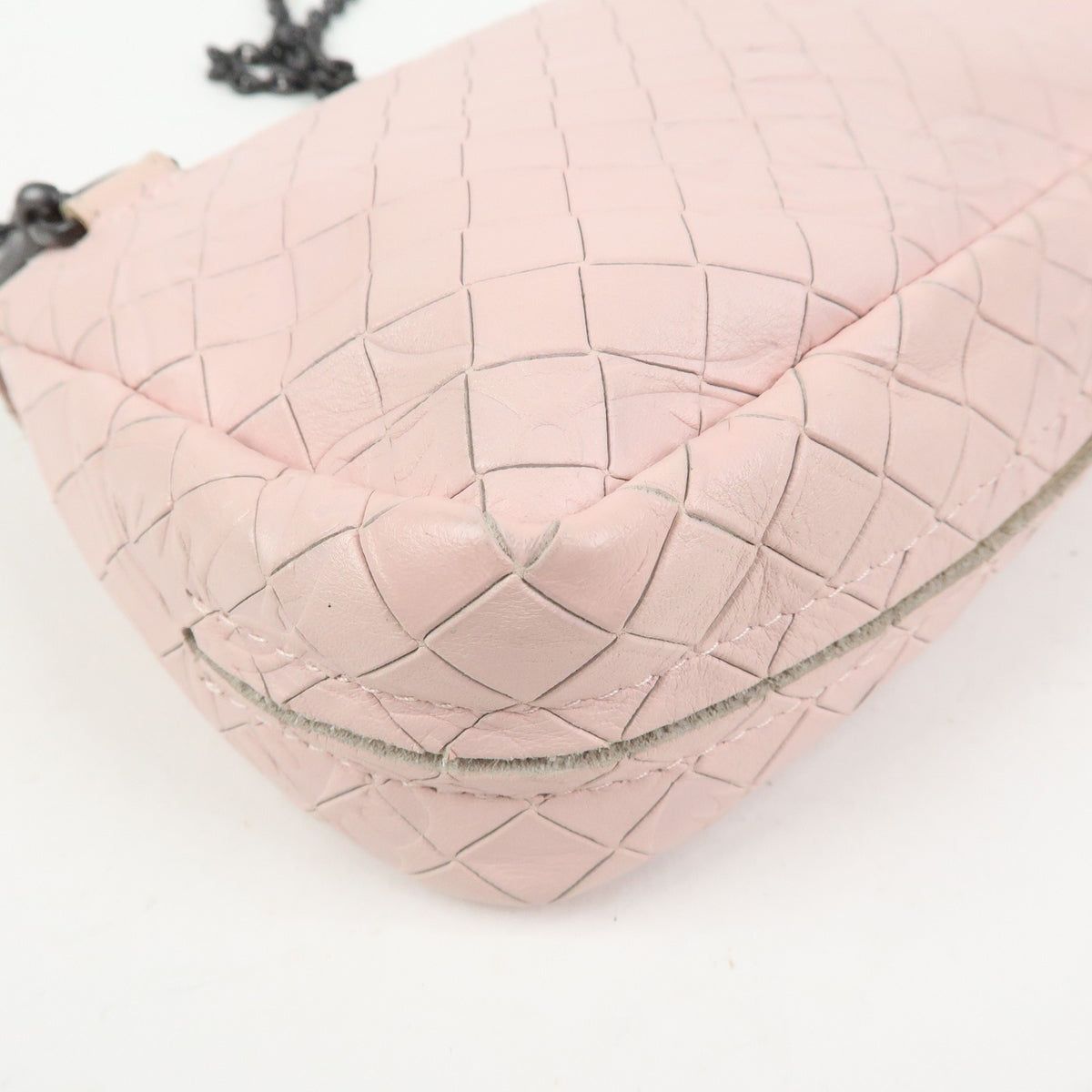 Bottega Veneta Expandable Chain Embossed Intrecciato Nappa, Pink, Leather, Crossbody Bag