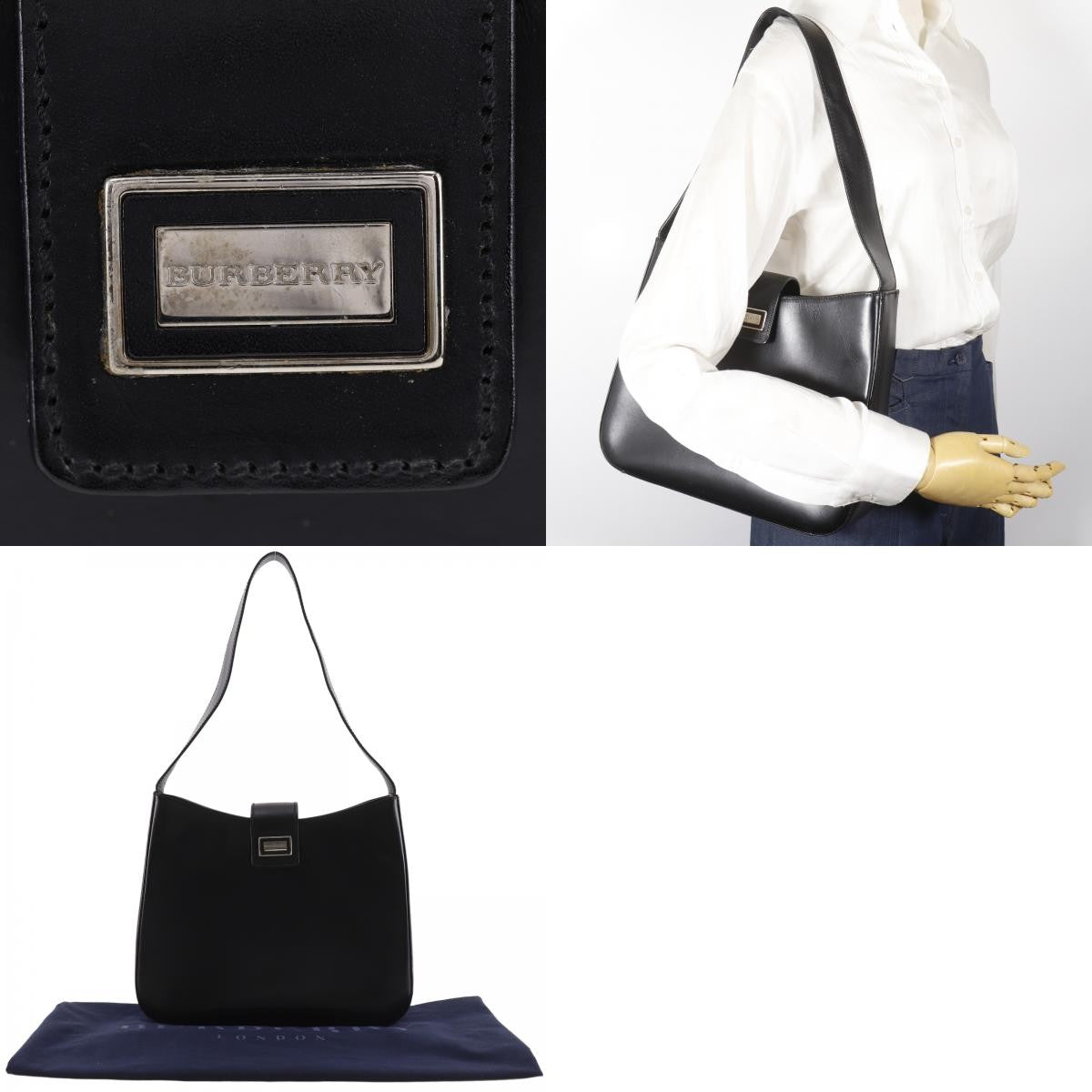 Burberry Shoulder Leather, Black, Leather, Shoulder Bag