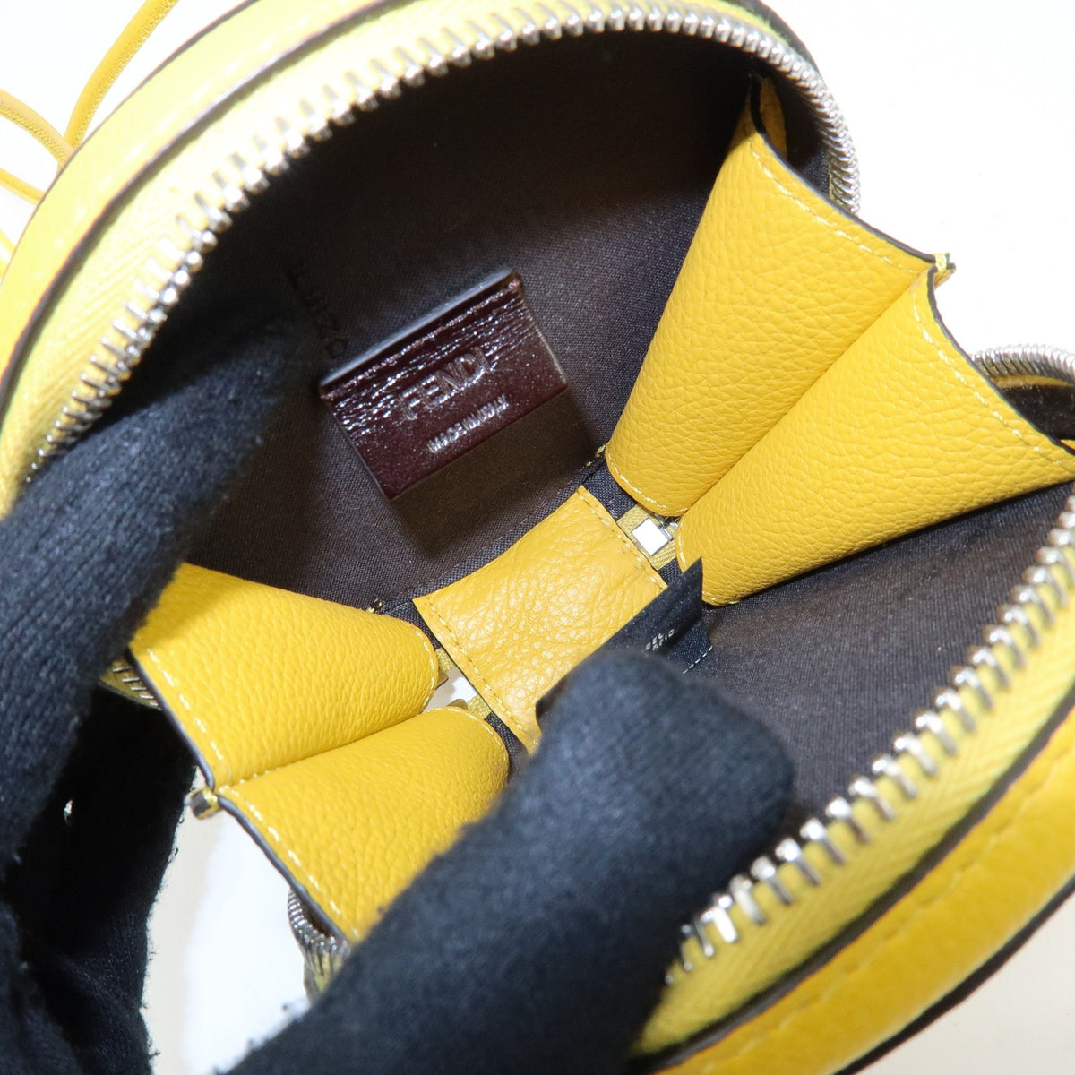 Fendi Vintage FF Round Embossed Leather, Yellow, Leather, Crossbody Bag