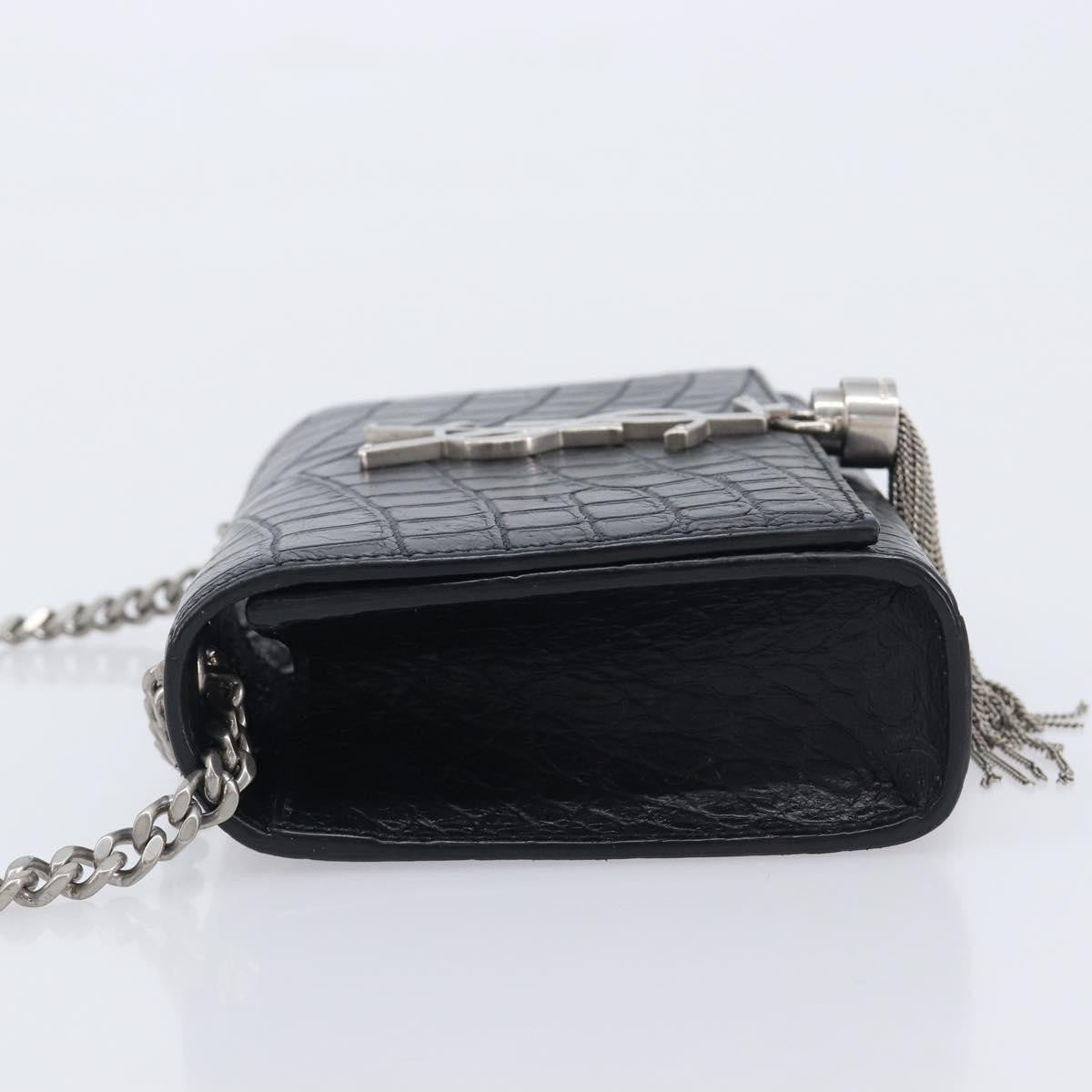 Saint Laurent Classic Monogram Tassel Chain Crocodile Embossed Leather, Black, Leather, Crossbody Bag