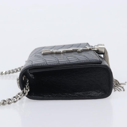 Saint Laurent Classic Monogram Tassel Chain Crocodile Embossed Leather, Black, Leather, Crossbody Bag