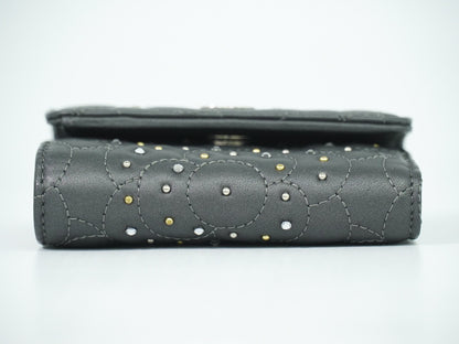 Chanel Camellia Flap Studded Camellia Lambskin, Gray, Leather, Wallet