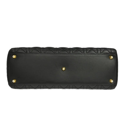 Christian Dior Lady Dior Cannage Quilt Lambskin, Black, Leather, Handbag