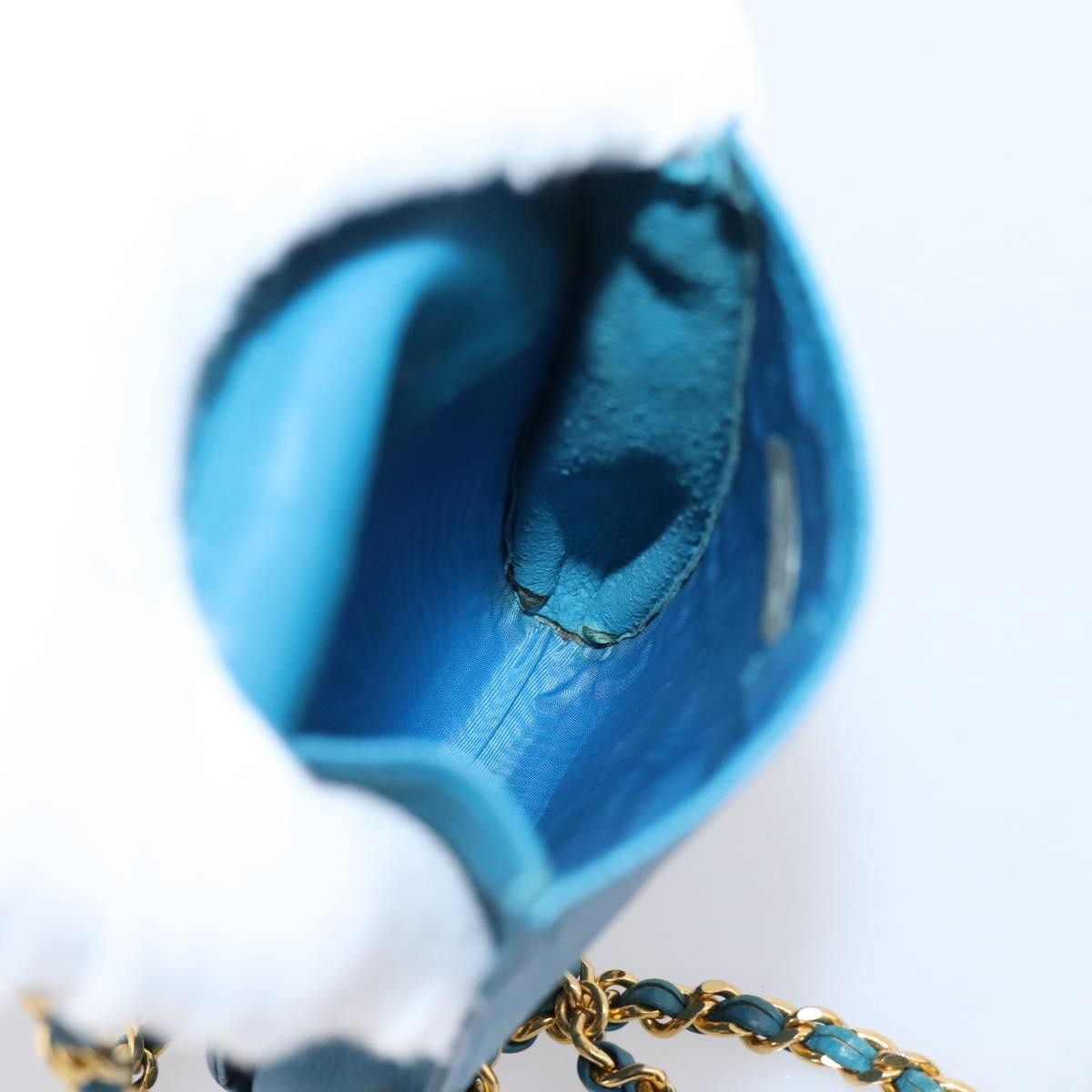 Chanel Vintage CC Phone Holder Caviar, Blue, Leather, Clutch