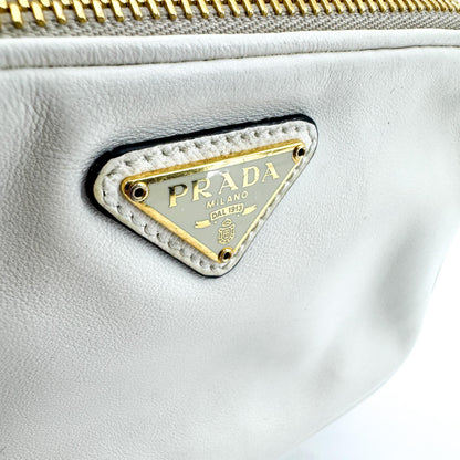 Prada Duet Drawstring Bucket Leather, White, Leather, Handbag