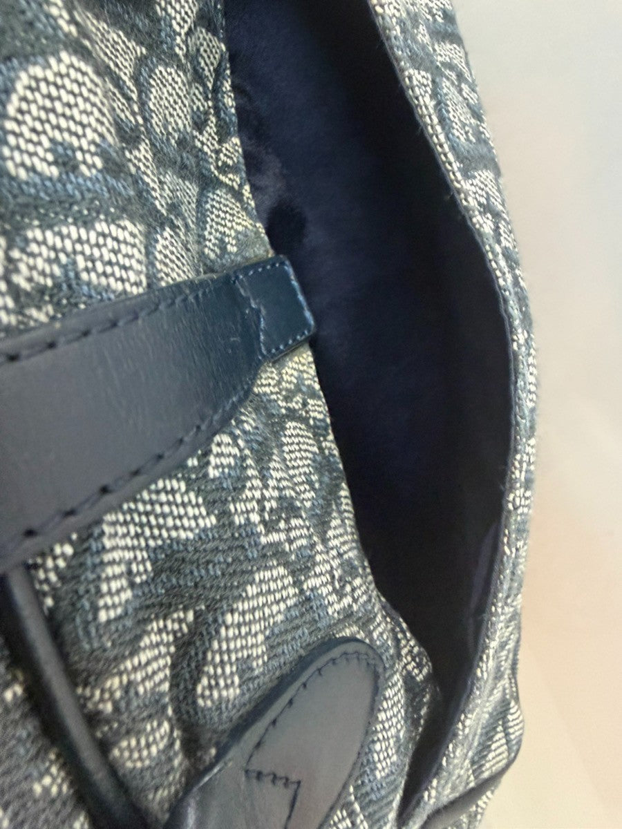 Christian Dior Vintage Saddle Bowler Diorissimo Canvas, Navy, Canvas, Handbag