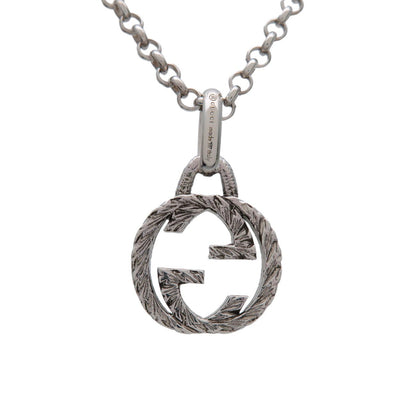 Gucci Engraved Interlocking G Chain Link Pendant Sterling Silver, Silver, Silver, Necklace