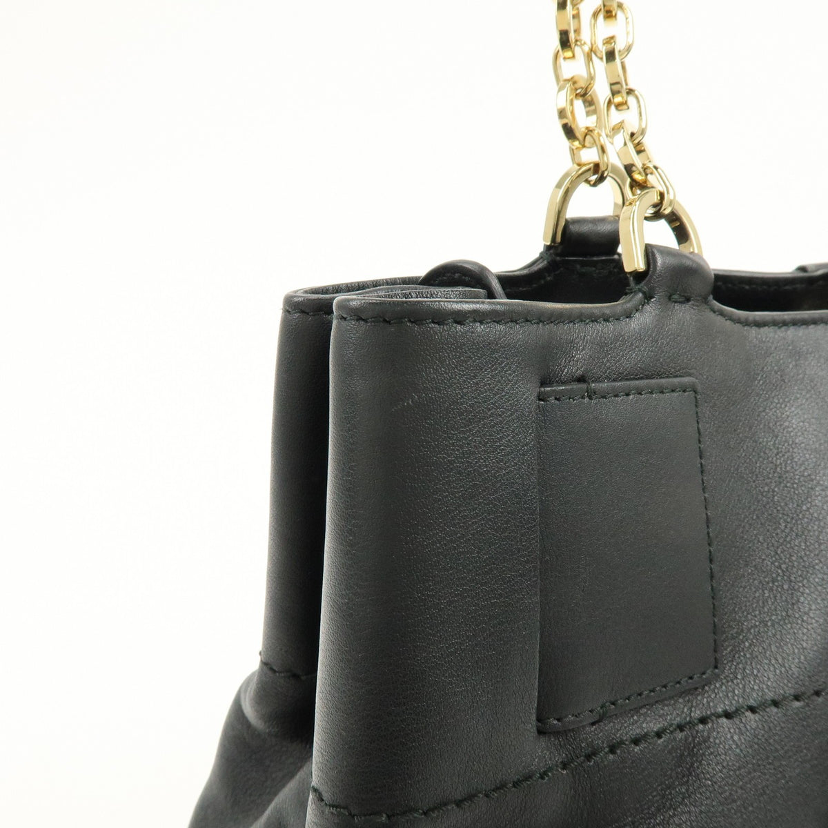 Salvatore Ferragamo W Chain Leather, Black, Leather, Tote Bag