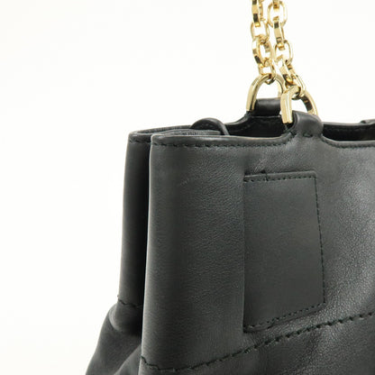 Salvatore Ferragamo W Chain Leather, Black, Leather, Tote Bag