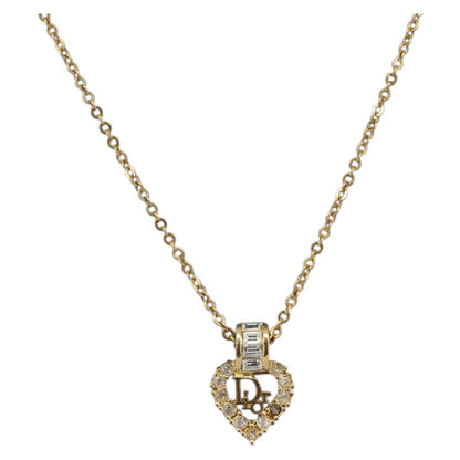 Christian Dior Logo Heart Pendant Metal, Gold, Metal, Necklace