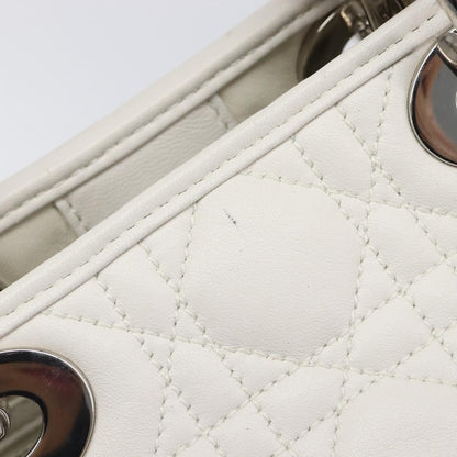 Christian Dior Lady Dior Cannage Quilt Lambskin, White, Leather, Handbag