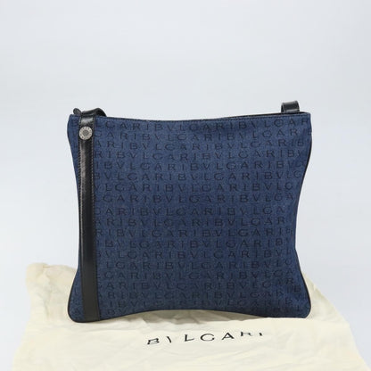 Bvlgari Logomania Canvas with Leather, Blue, Canvas, Shoulder Bag