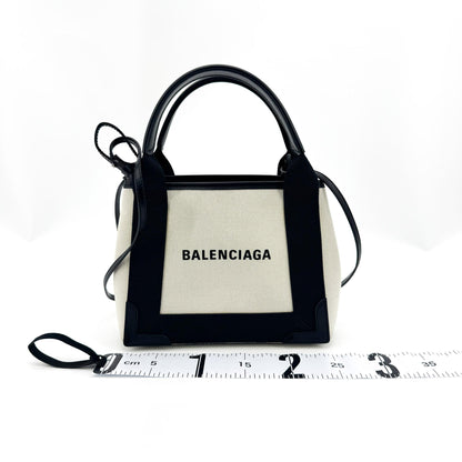 Balenciaga Navy Cabas Canvas with Leather, Black, Canvas, Tote Bag