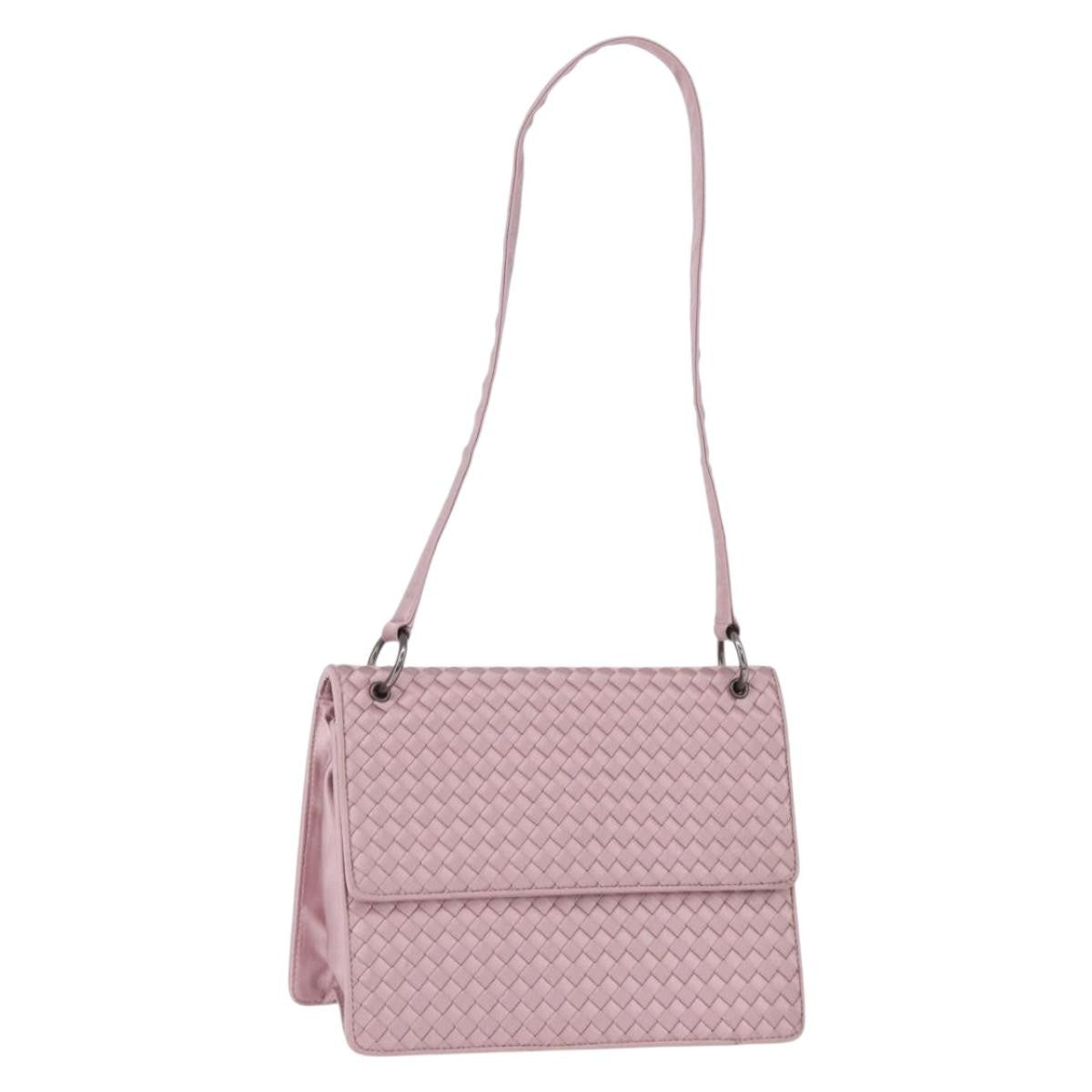 Bottega Veneta Flap Intrecciato Satin, Pink, Satin, Shoulder Bag