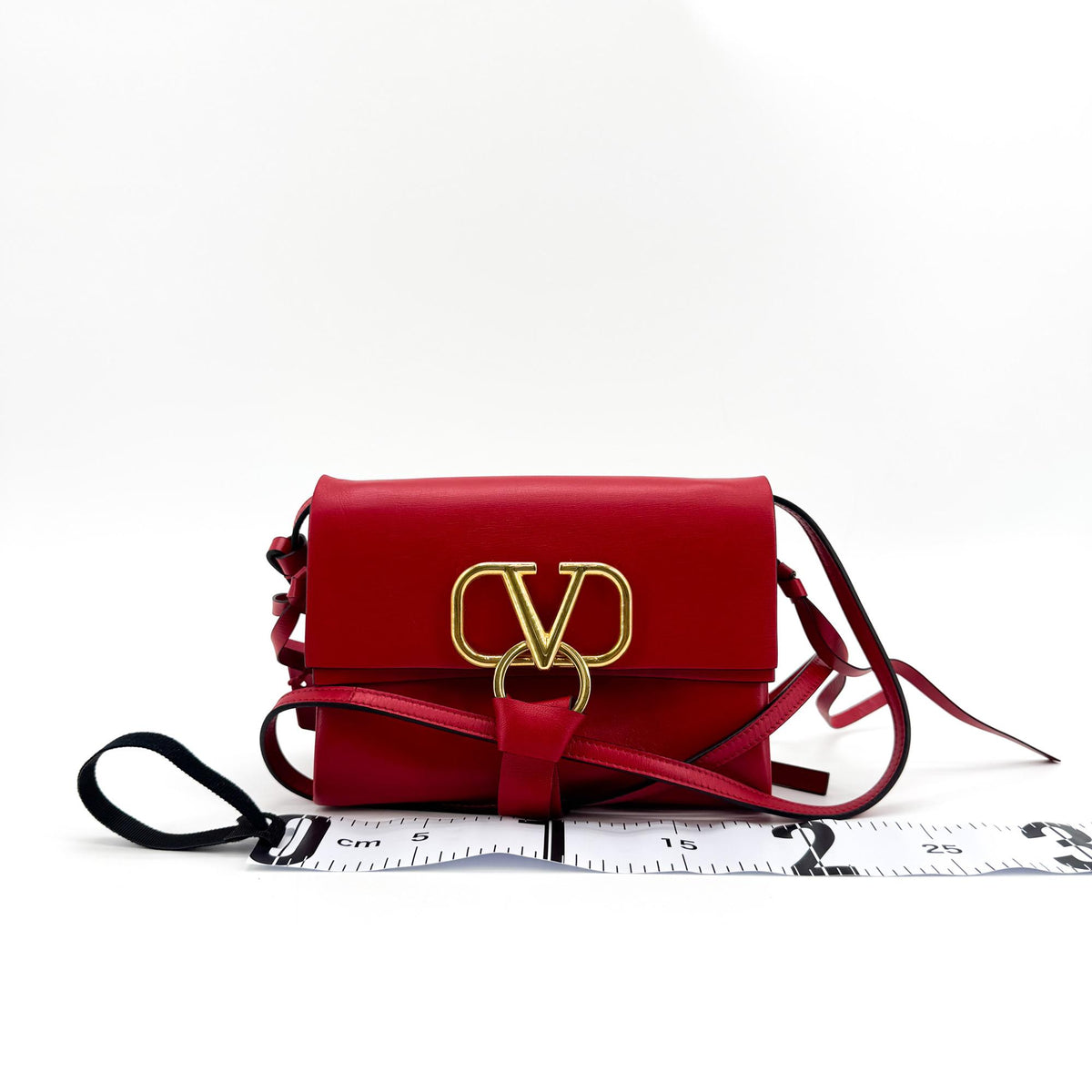 Valentino Garavani VRing Belt Leather, Red, Leather, Clutch