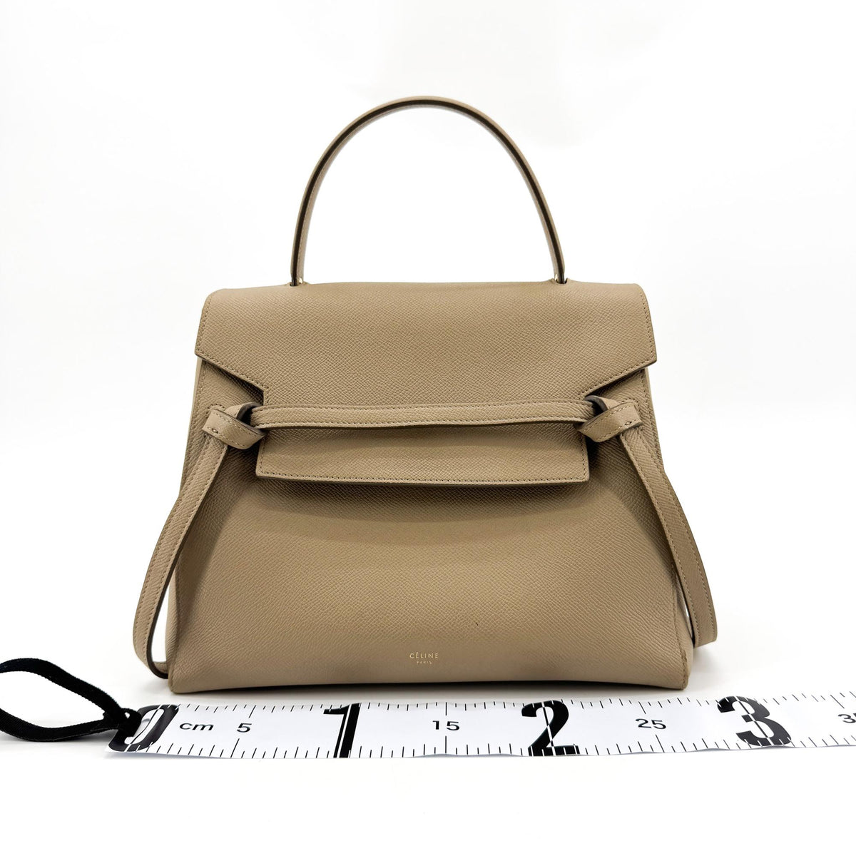 Celine Belt Calfskin, Beige, Leather, Handbag