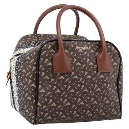 Burberry TB Half Cube Duffle Monogram Embossed Leather, Brown, Canvas, Handbag