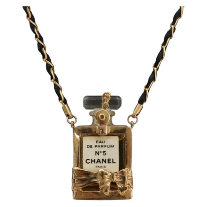 Chanel CC No.5 Perfume Bottle Pendant Metal, Gold, Metal, Necklace