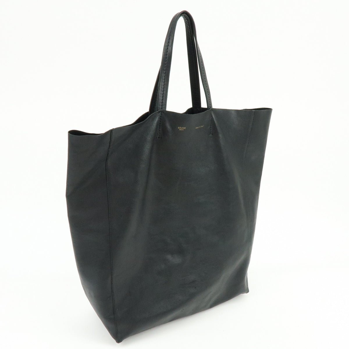 Celine Vertical Cabas Leather, Black, Leather, Tote Bag