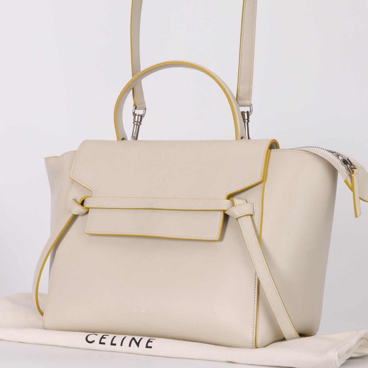 Celine Belt Calfskin, Beige, Calfskin, Handbag